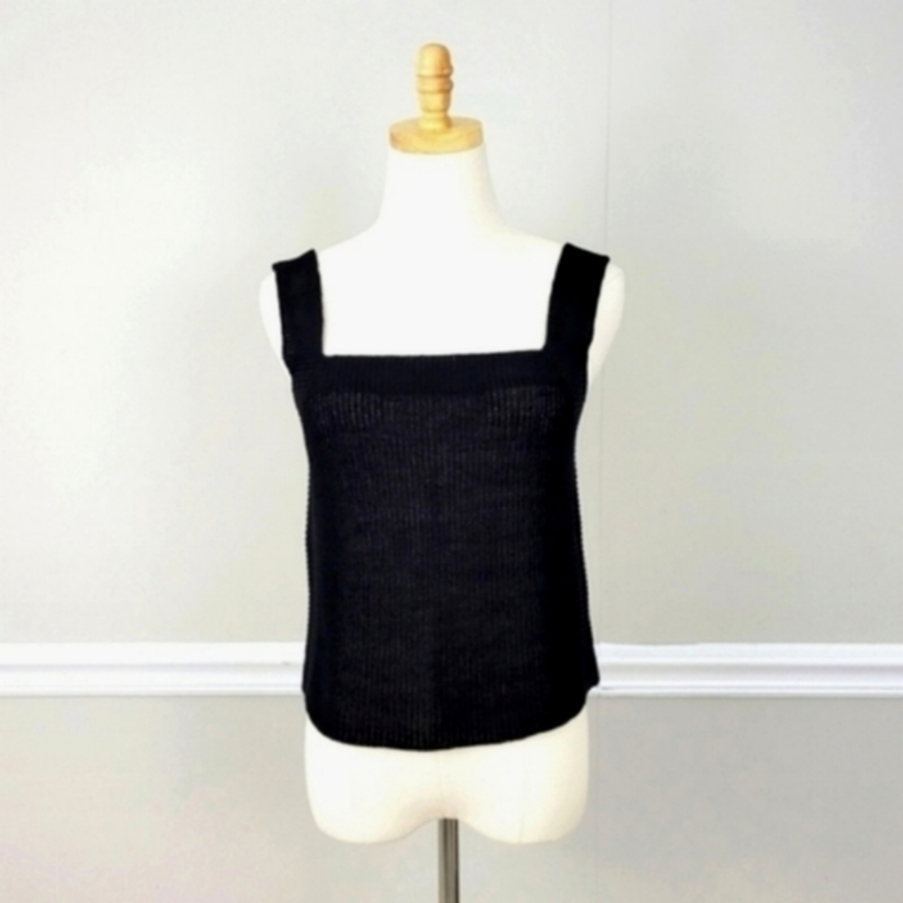Zara Black Knit Square Neck Sleeveless Sweater Size S NWOT